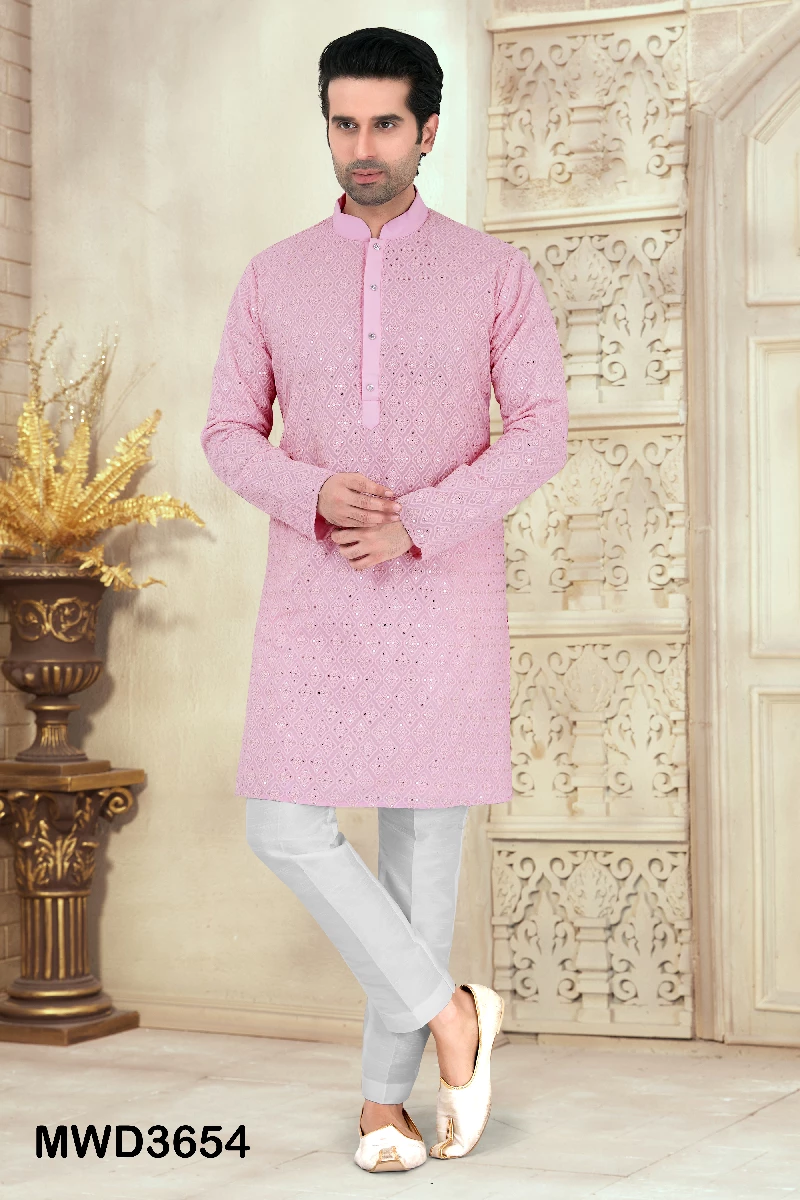 Readymade Pink Kurta Pajama With Chikankari Work, 36-1.webp
